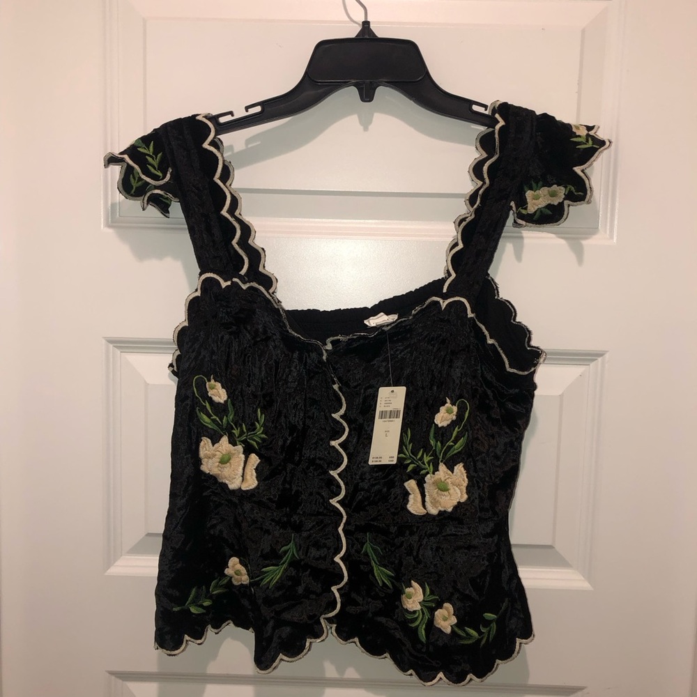 New Anthropologie Maeve Black Waisted Scallop Embroidered Blouse Top Shirt XL - Picture 5 of 8